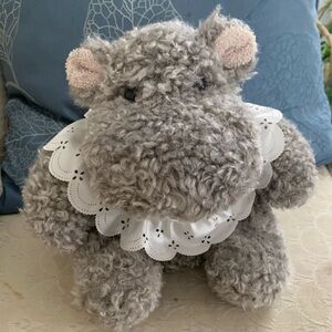 Playful Pals Vintage Gray Plush Hippo with Lace Collar